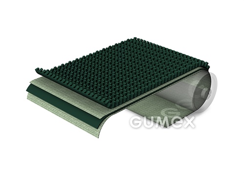 PVC dopravníkový pás všeobecný L10/M/LR profilový, 2vl, tloušťka 5,2mm, šíře 500mm, pro přepravu balíků, -10°C/+70°C, tmavě zelený